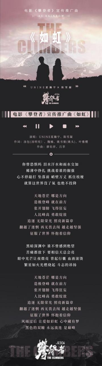 《攀登者》發宣傳推廣曲《如虹》UNINE夏瀚宇陳雪凝致敬攀登精神 娛樂 第7張