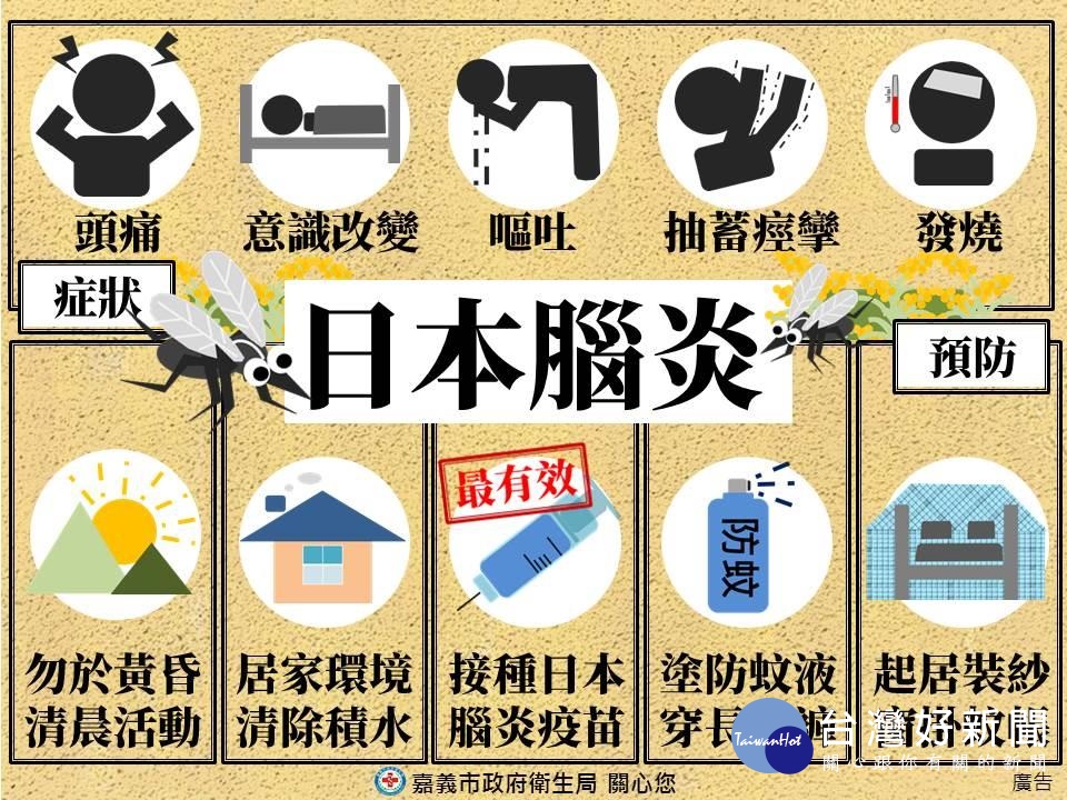 日本腦炎流行季　嘉市呼籲民眾應加強疫苗注射及防蚊措施 台灣好新聞 第1張