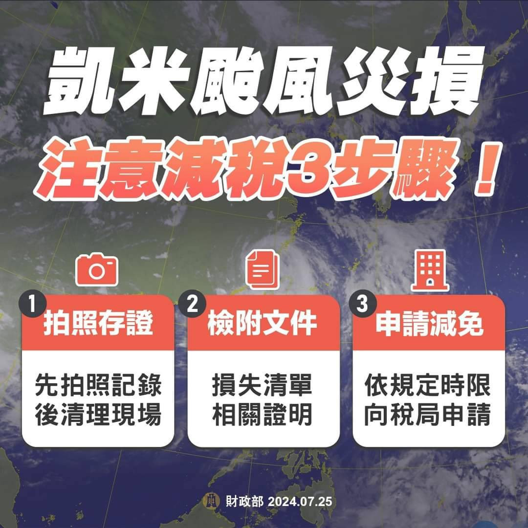 凱米颱風災損　南市財稅局：30日內可申請租稅減免 台灣好新聞 第1張