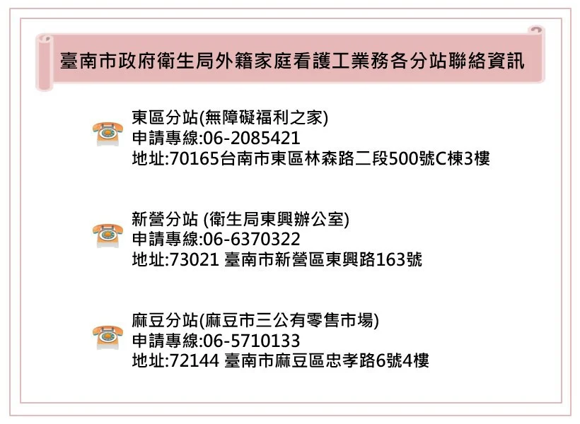 南市外籍家庭看護工申請據點 即起再增設麻豆分站