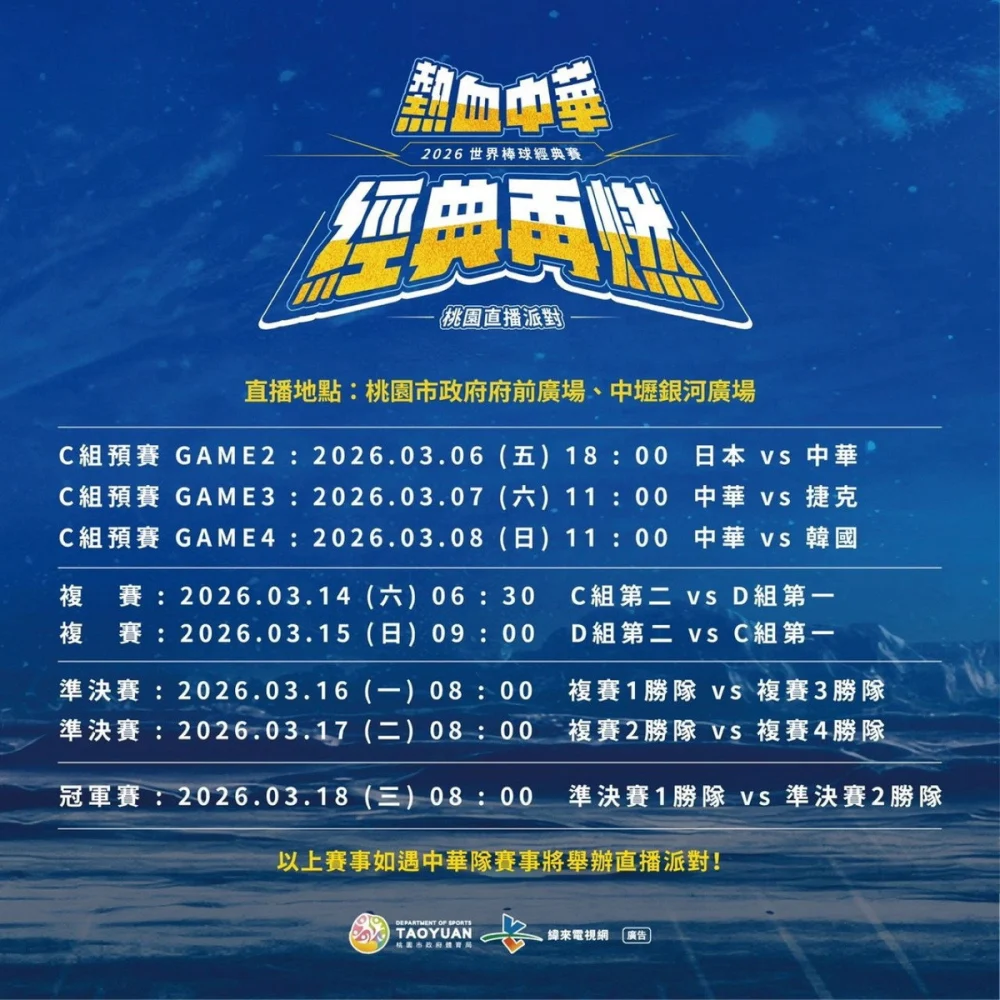 2026年世界棒球經典賽(WBC)桃園直播派對。