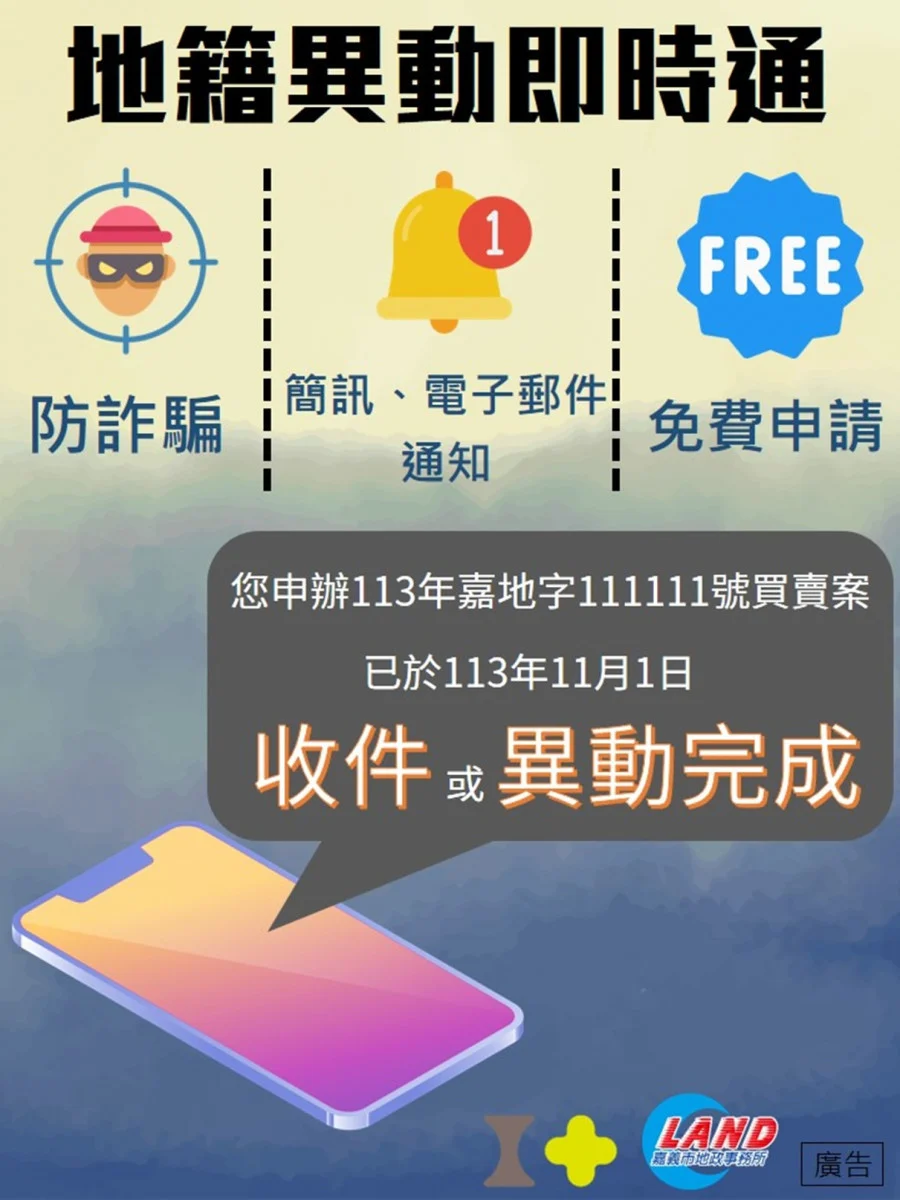 地籍異動即時通服務/嘉義市府提供