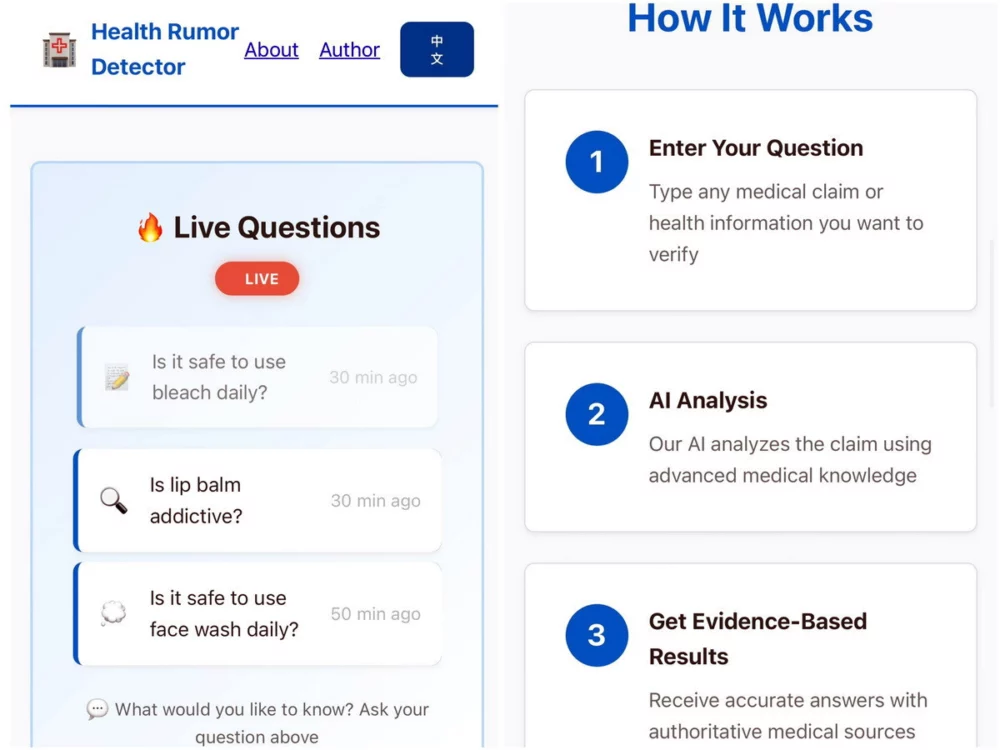 圖說:一款名為 Health Rumor Detector的闢謠網站在網路上引起關注。