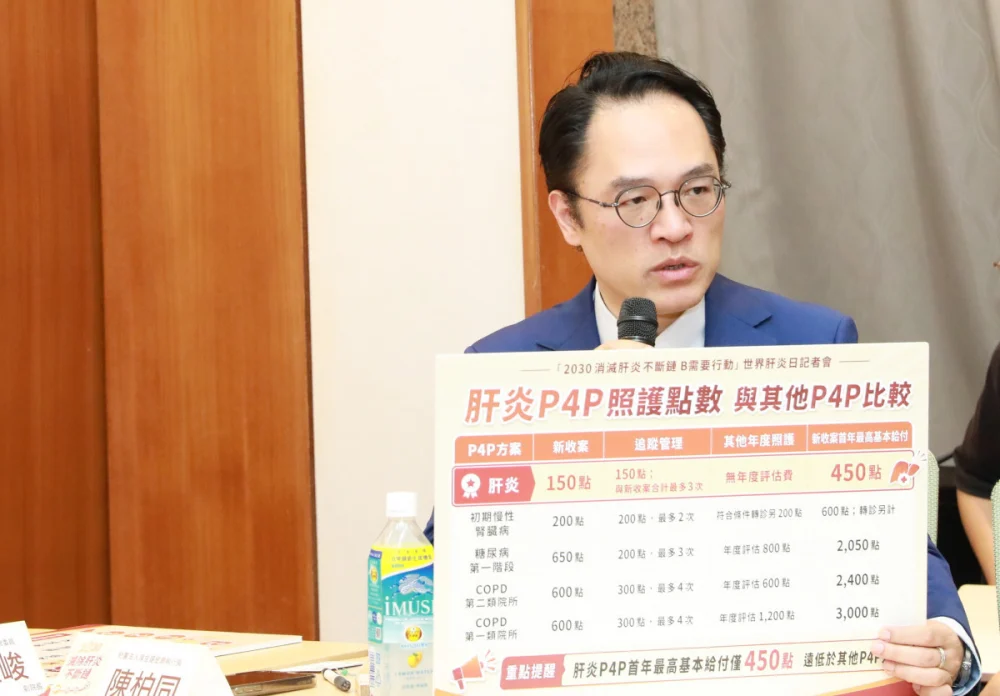 厚生基金會執行長陳柏同代表其他委員專家,建議提高肝炎P4P追蹤管理照護點數,使支付標準更能反映實際照護內容,強化基層追蹤及高風險個案轉介誘因。