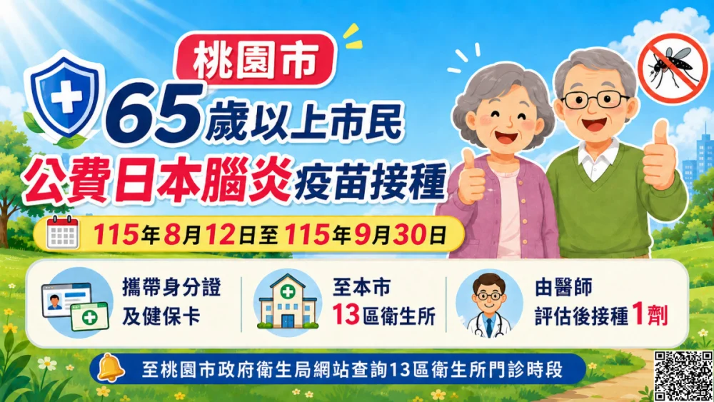65歲以上日本腦炎疫苗免費接種至9月底。