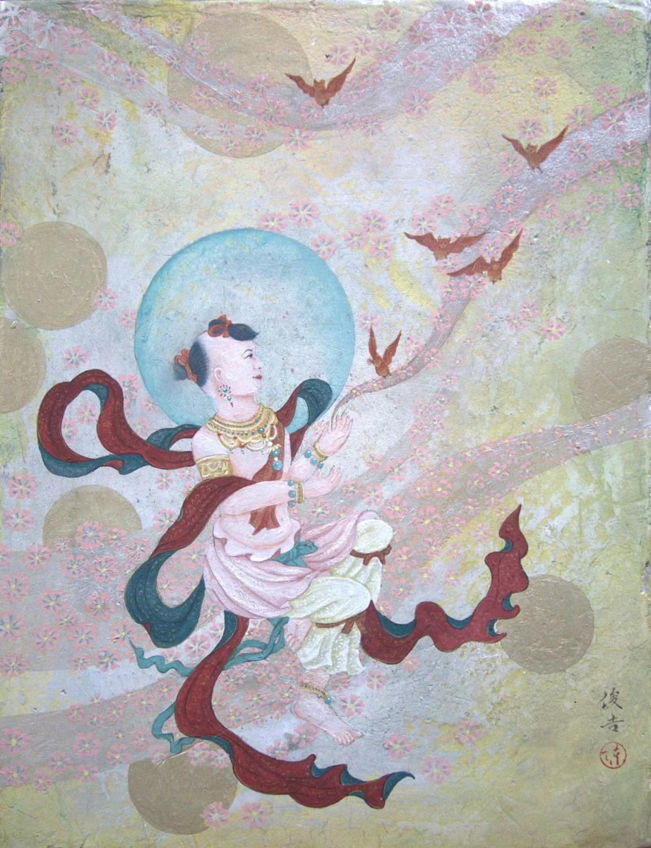 圖／陳俊吉繪製〈善財引福〉，收錄在新書《從石窟壁畫走進畫室》中。